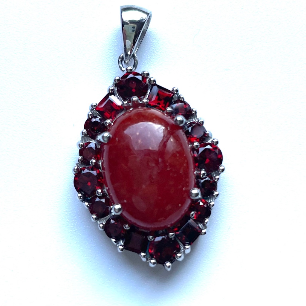 Beautiful Red Sterling Silver Multi Gem Pendant -No Chain 1 1/2” Nwt